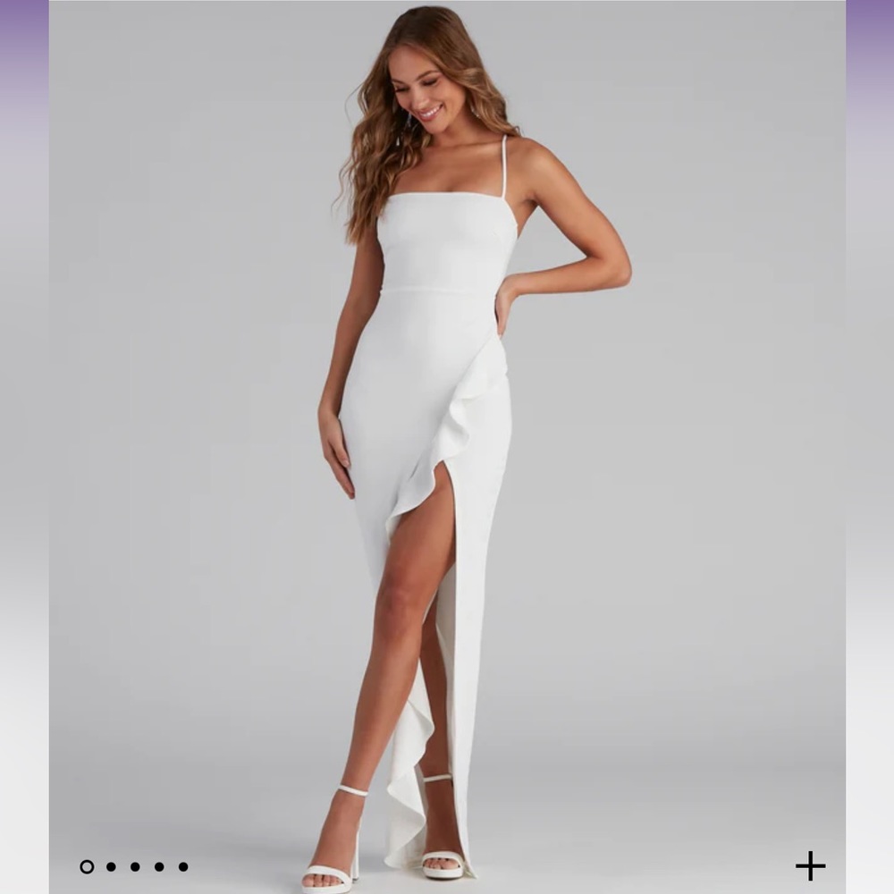 Tiffany Sleeveless Square neck High Slit Formal Ruffle Maxi Dress